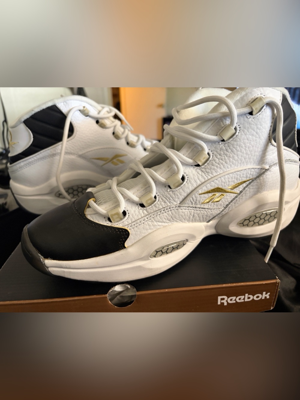 Reebok AI Black Shoe Box with Red Signature and Gold Accent Logo